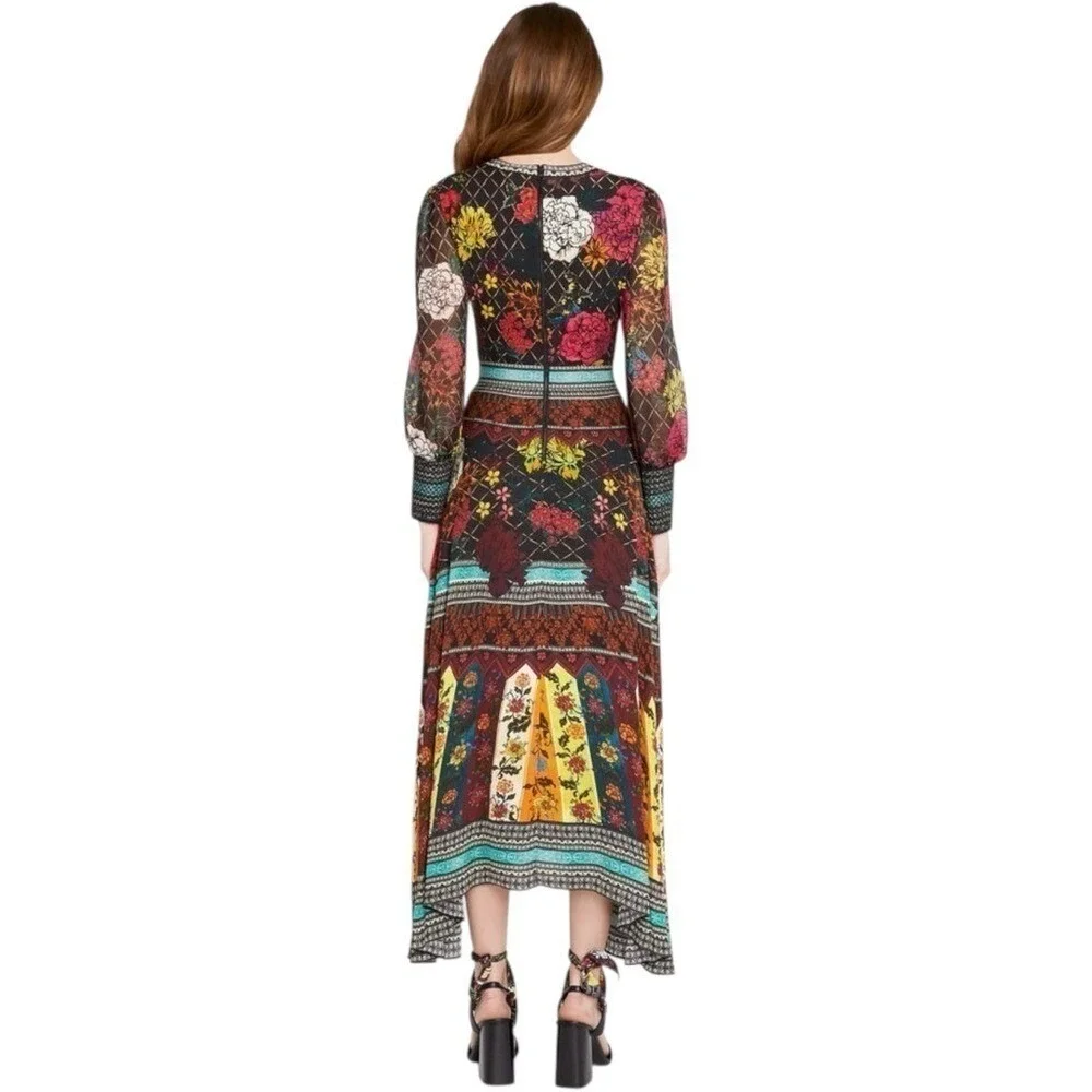 NEW Alice + Olivia Janey V Neck Flare Dress‎ in Mona Multi/Combo $595